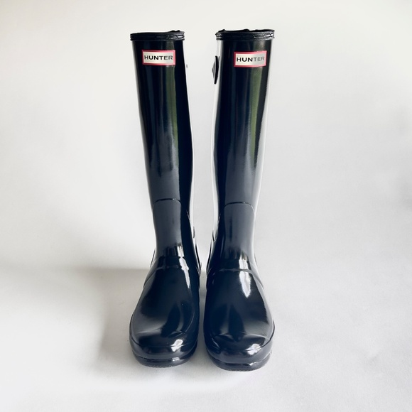 Hunter Black Rubber Knee High Glossy Rain Boots size size EUR 40, US 9.5 - Picture 4 of 16